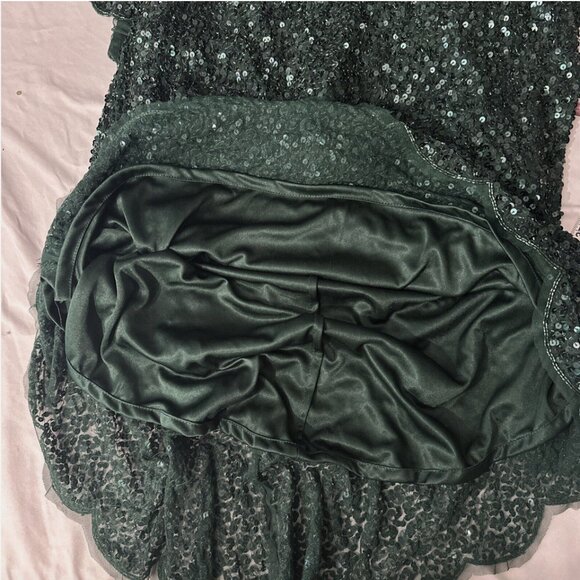 NWT $698 Mac Duggal [ 4 ] Sequined V Neck Cape Sleeve‎ Beaded Gown Green #Q745 - Picture 5 of 16